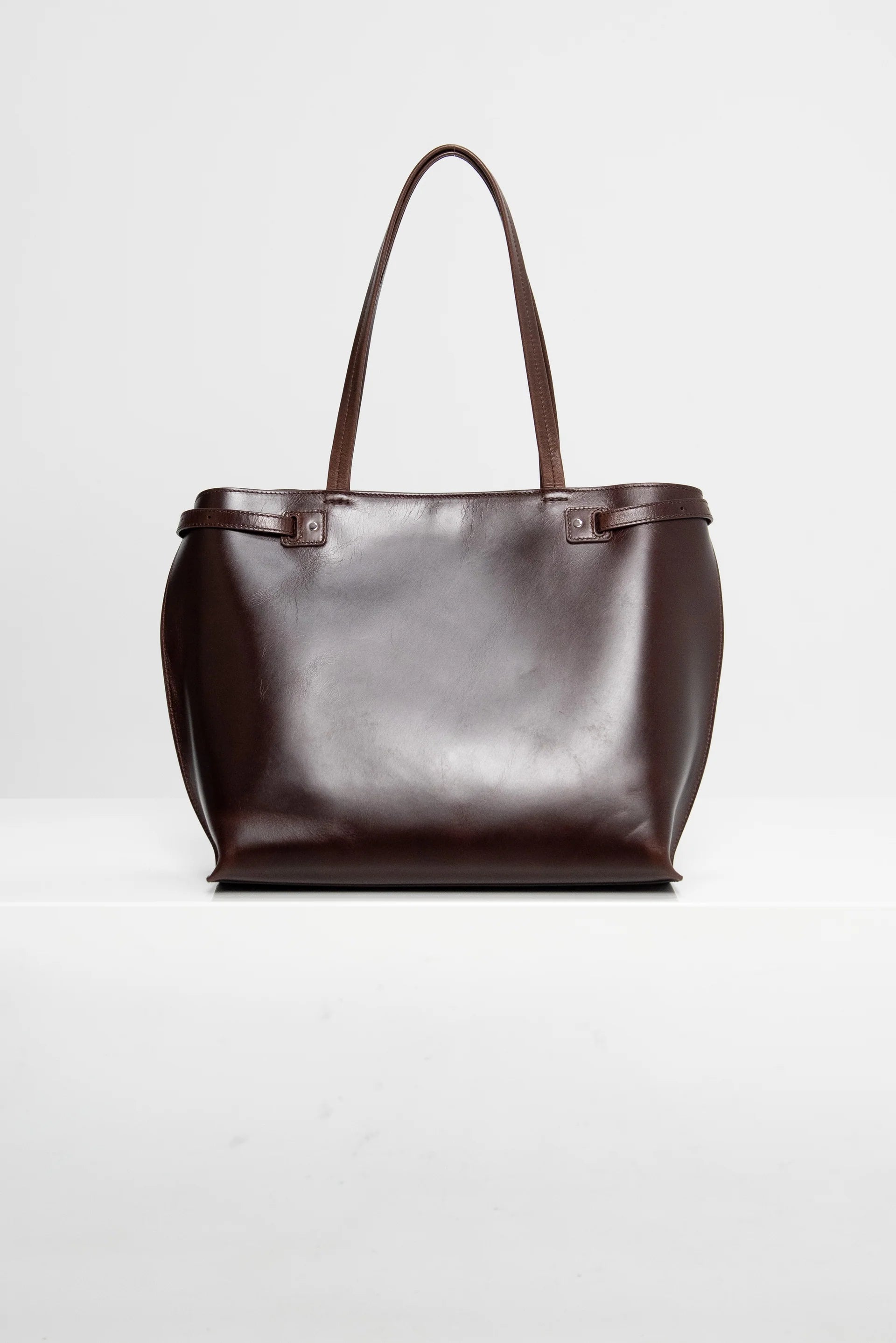 Adjustable Buckle Vintage Gloss Leather Commute Tote Bag