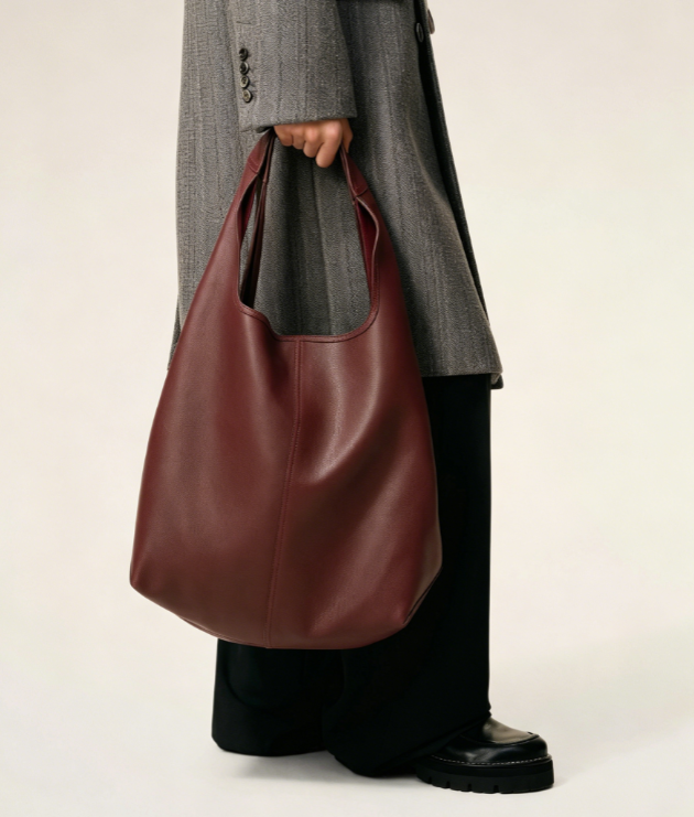 Soft Curved Oversized Leather Hobo Shoulder Bag