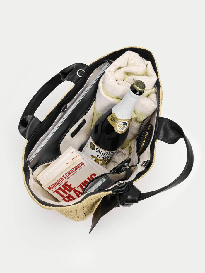 Dual Carry Woven Straw Vacation Tote Bag