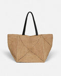 Geometric Hand-Woven Raffia Large Beach Tote Bag