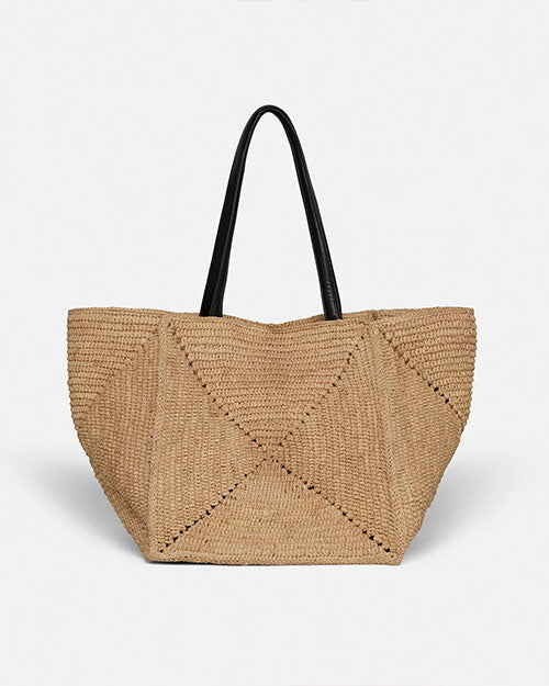 Geometric Hand-Woven Raffia Large Beach Tote Bag