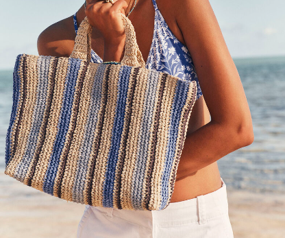 Striped Hand-Woven Mini Raffia Handheld Tote Bag
