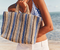 Striped Hand-Woven Mini Raffia Handheld Tote Bag
