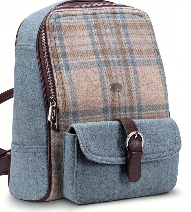 Two-Tone Plaid Wool Mini Daily Backpack