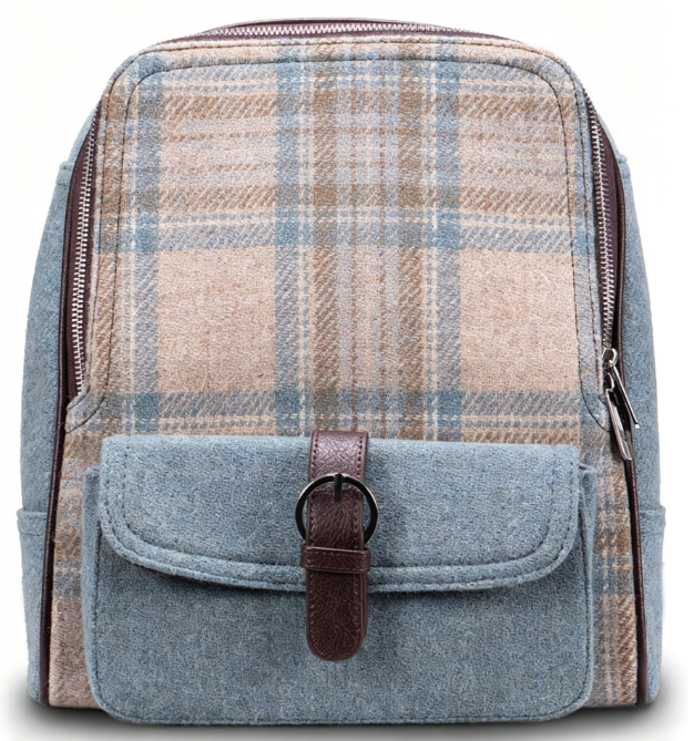 Two-Tone Plaid Wool Mini Daily Backpack