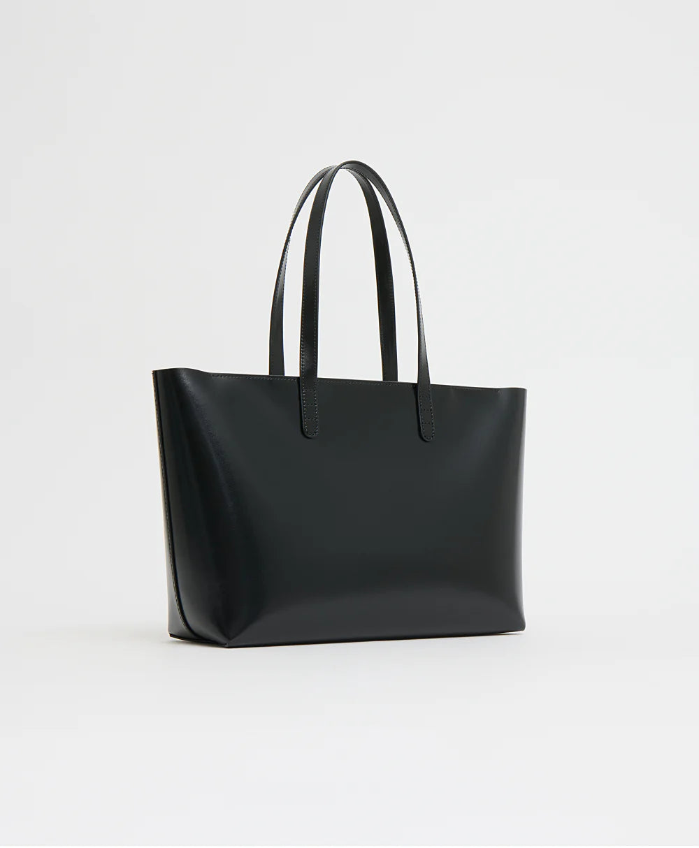 Sleek Two-Tone Interior Large Leather Tote Bag