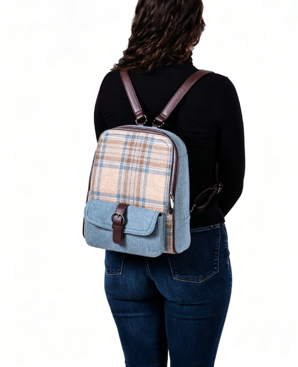Two-Tone Plaid Wool Mini Daily Backpack