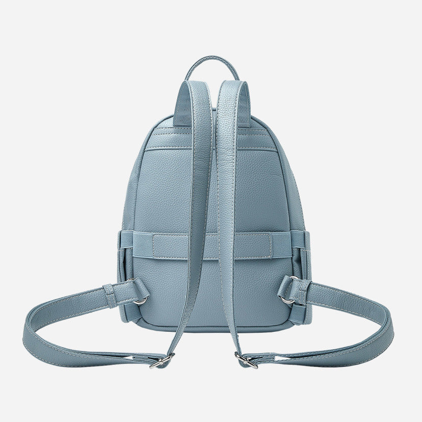 Dusty Blue Pebbled Faux Leather Multi-Pocket Mini Backpack