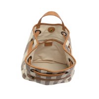 Neutral Striped Canvas Convertible Drawstring Backpack Tote
