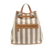 Neutral Striped Canvas Convertible Drawstring Backpack Tote