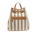 Neutral Striped Canvas Convertible Drawstring Backpack Tote