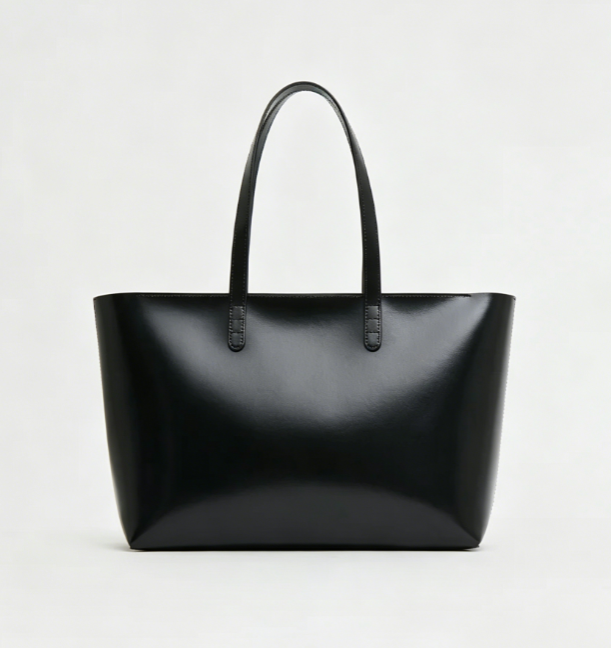 Sleek Two-Tone Interior Large Leather Tote Bag