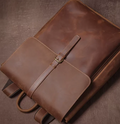 Vintage Distressed Leather Flap Laptop Backpack