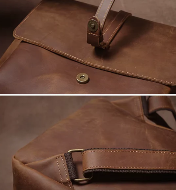Vintage Distressed Leather Flap Laptop Backpack